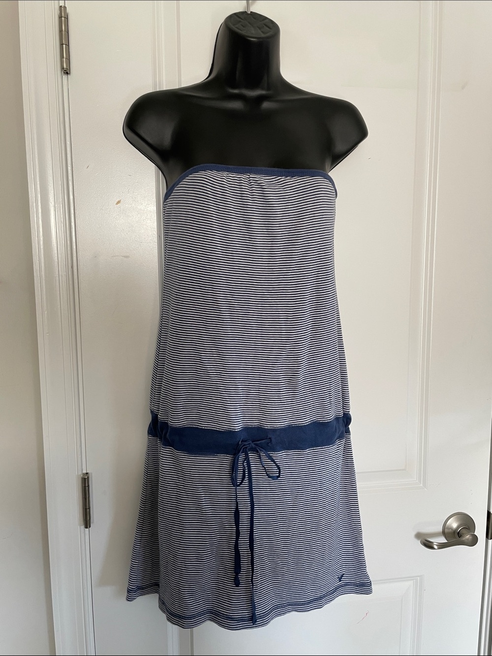 American Eagle Outfitters Navy and White Strapless Drawcord Tube dress